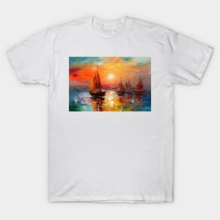 Seascape with a sailboats at sunset. T-Shirt